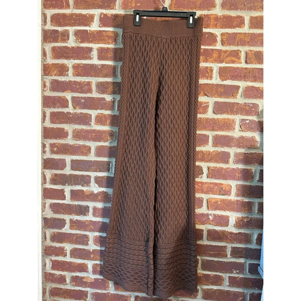 Veiled Vanessa Diamond Knit Wide Leg Pants -‎ Dark Brown small